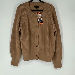 BANANA REPUBLIC Women’s Cardigan XXL Tan Camel Button Front Rib Knit Soft Cozy